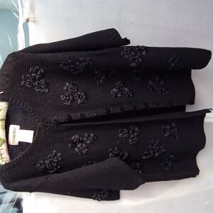Victoria Sport black cardy sweater with ribbon roses size medium